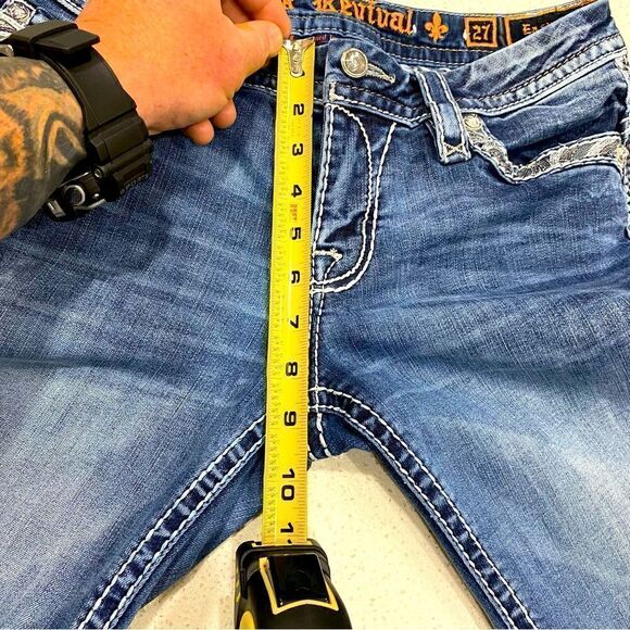 Rock Revival Low Rise Bling Jeans 27x27.5 Distressed Stretch EUC - Picture 5 of 10